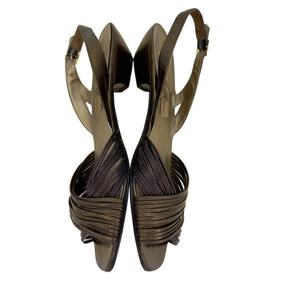Amalfi Bronze Vintage Italian Leather Strappy Slingback Low Heel Sandals Sz 10AA - Picture 6 of 9